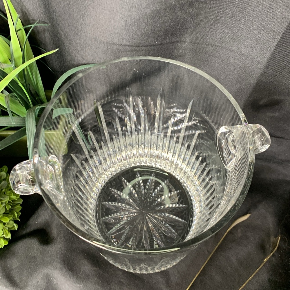 Marquis by Waterford Barcelona crystal ice bucket w/ vintage gold tone ice tongs - Picture 7 of 9